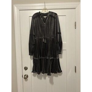 Kate & Sam Crushed Velvet Tiered Balloon Sleeve Tassel Tie Keyhole Dress Large